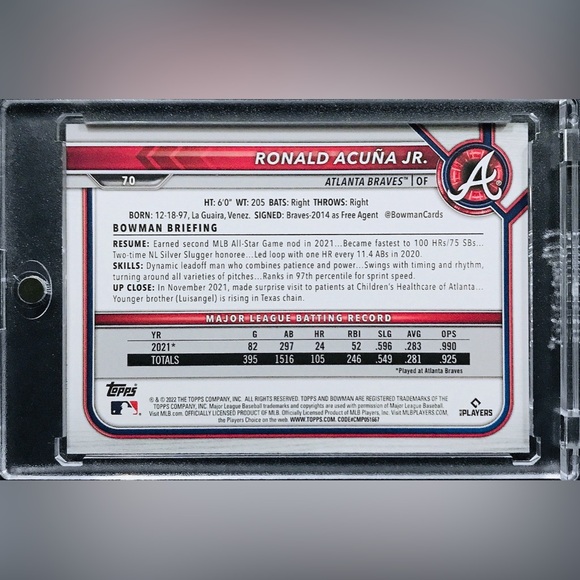 Ronald Acuna Jr. - 2022 Bowman #70 - Picture 2 of 2